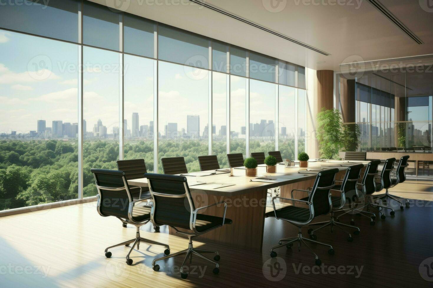 Scenic Panoramic meeting room view. Generate Ai photo