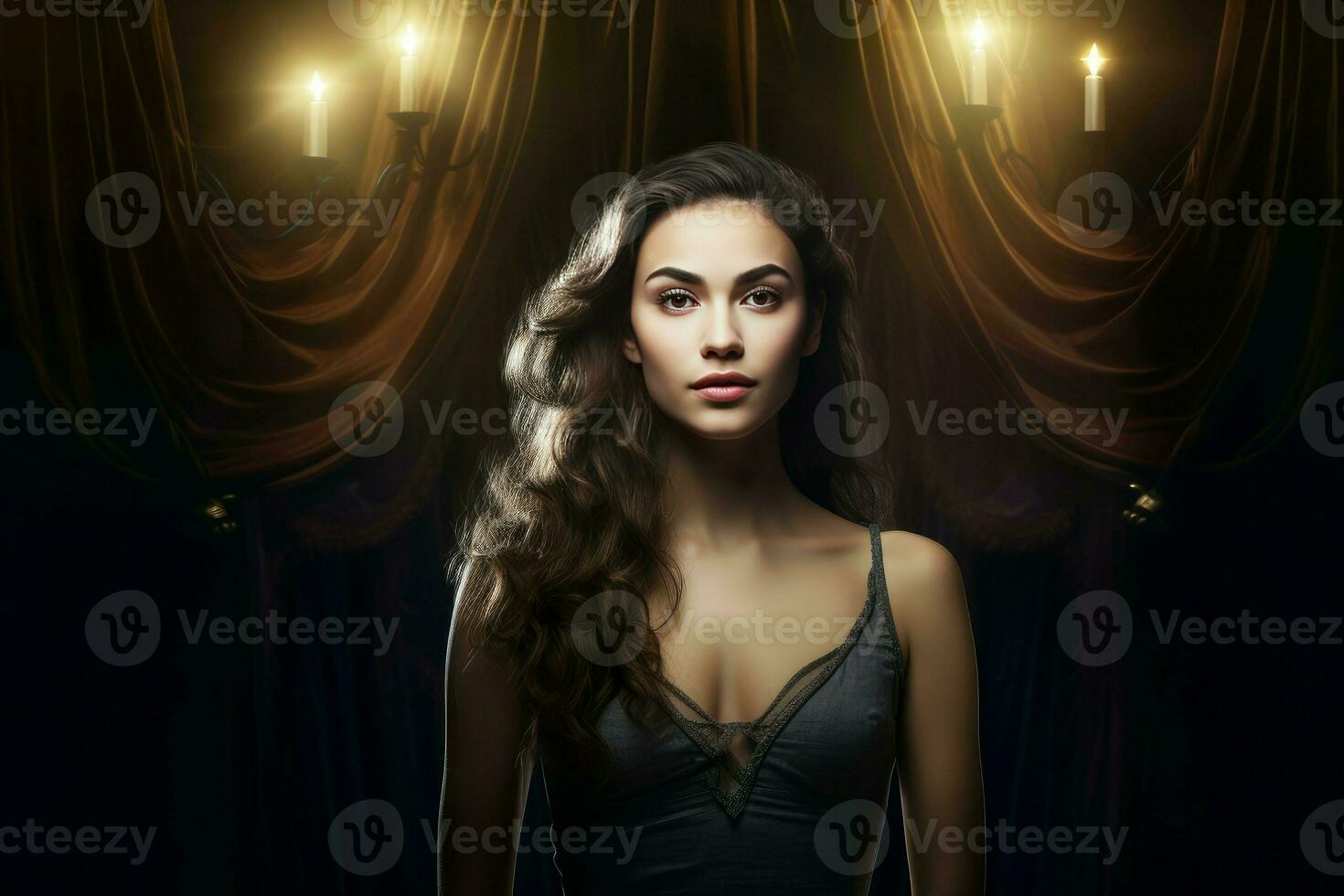 Captivating Actor woman in small theater. Generate Ai photo