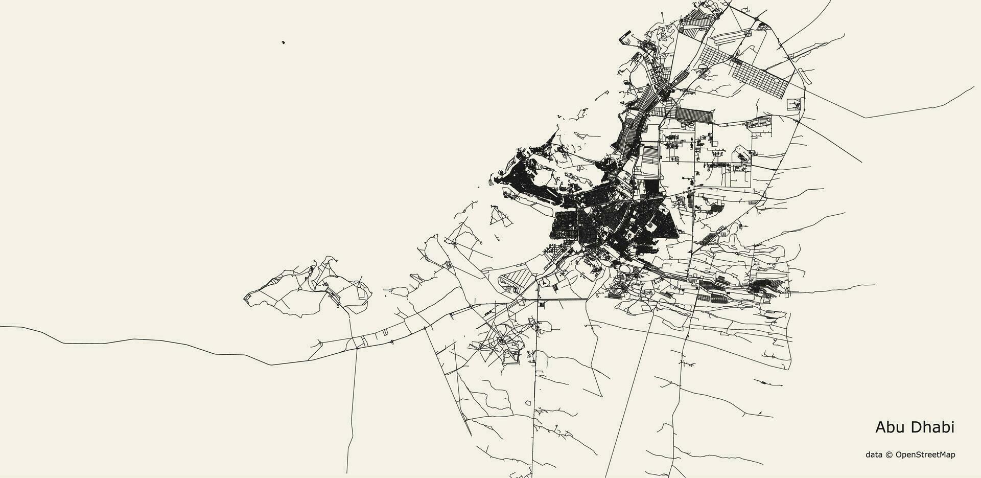 Detailed vector road map of Abu Dhabi, United Arab Emirates