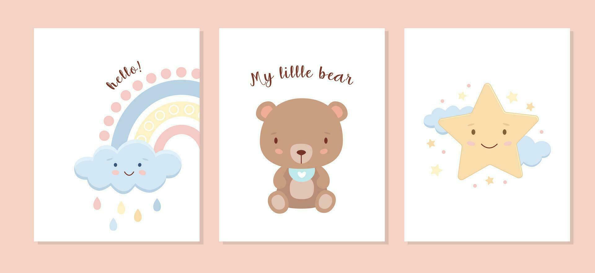 Cartoon cute children's posters. The Bear, the Star and the Rainbow vector