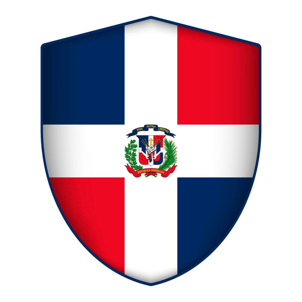 Dominican Republic flag in shield shape. Vector illustration.