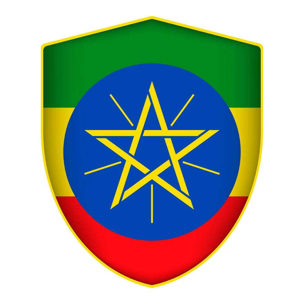 Ethiopia flag in shield shape. Vector illustration.