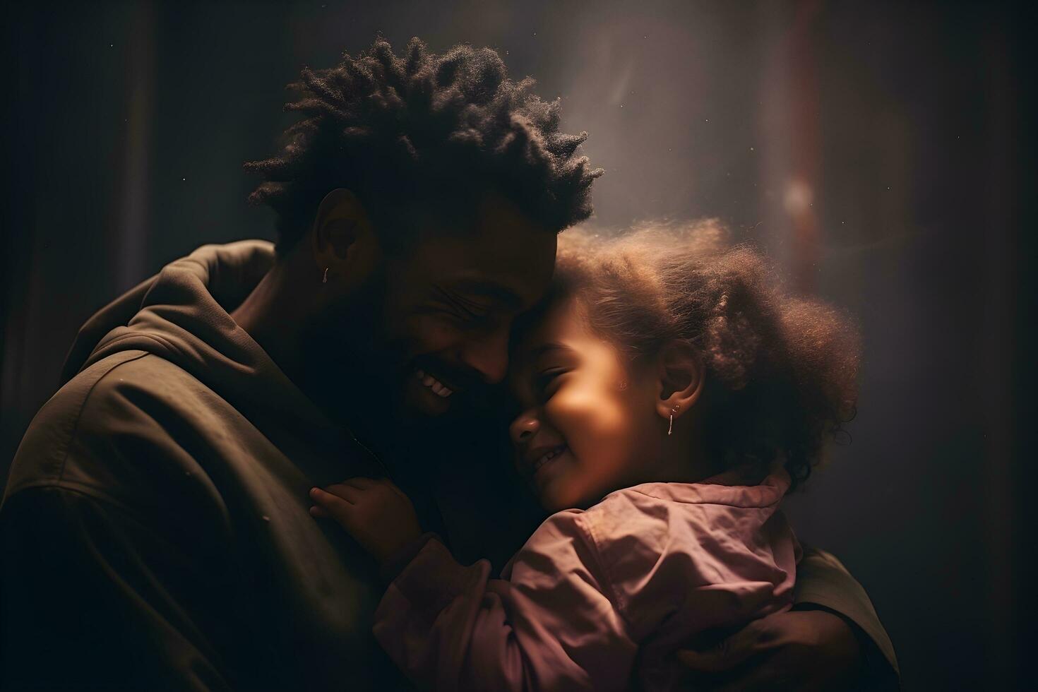 A Man and a Child Are Smiling in Front of a Camera. generative ai photo