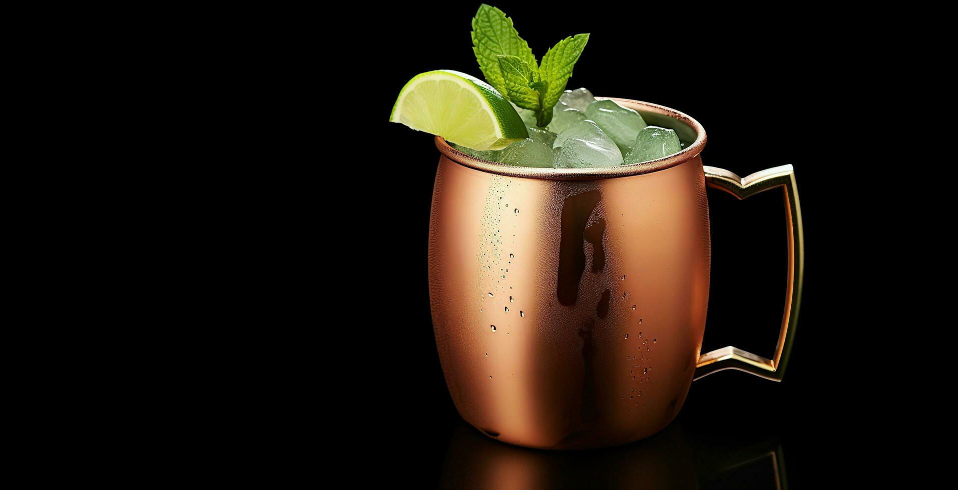 moscow mule, a cocktail made with vodka, ginger beer, lime juice, and mint,ai generative photo