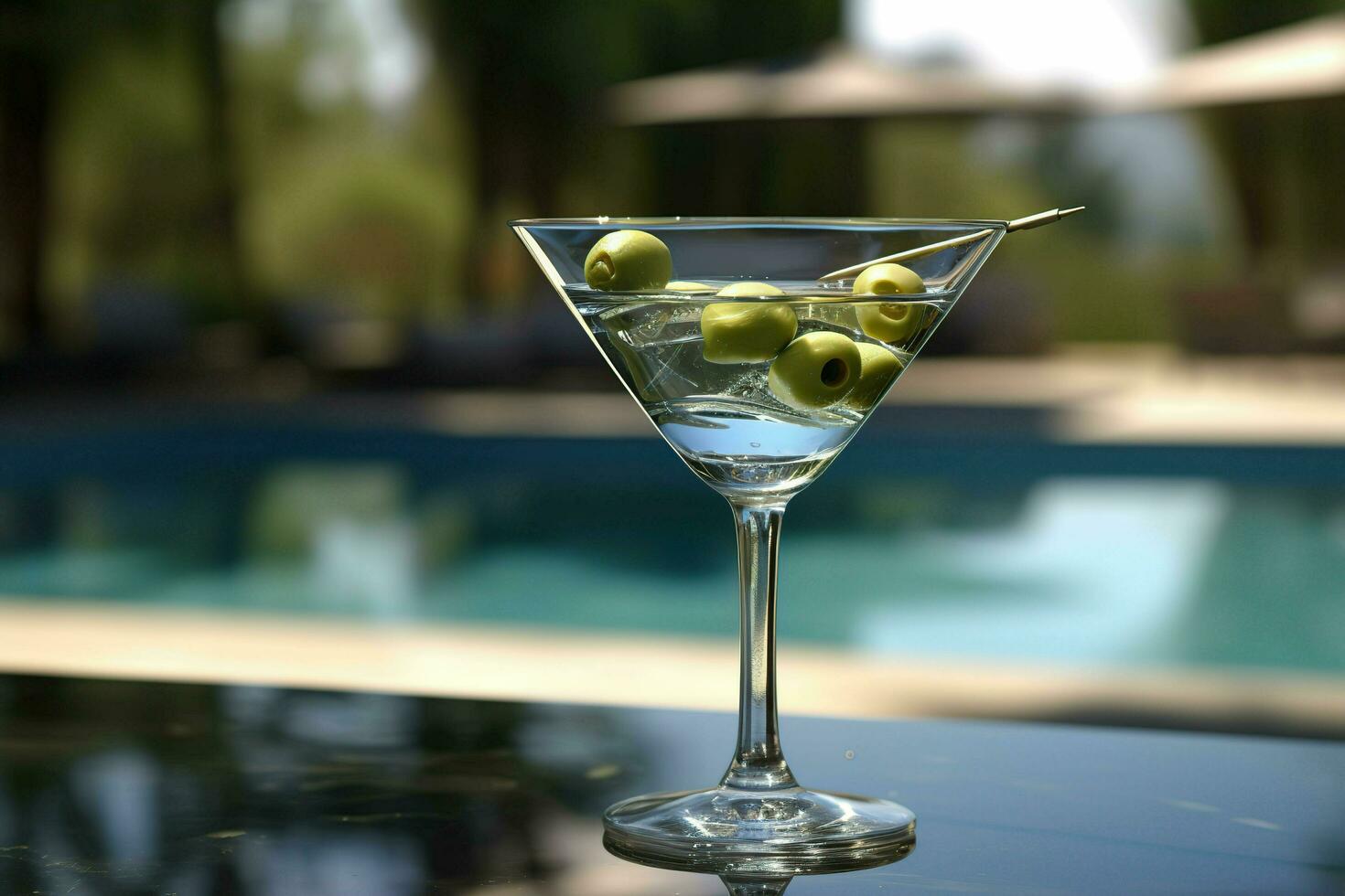 a martini glass with olives on the rim. ai generative photo