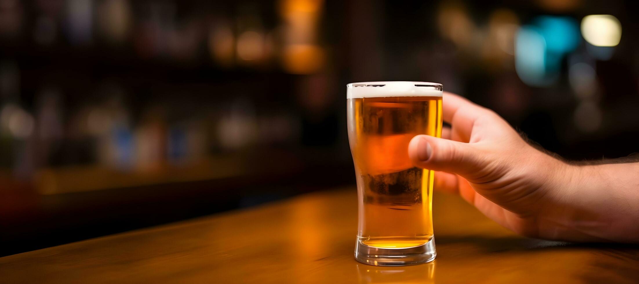 un persona participación un cerveza vaso con un oscuro antecedentes. ai generativo foto