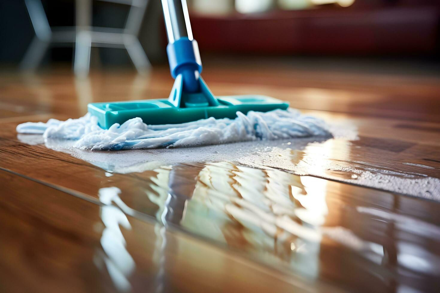 a mop is cleaning a wooden floor. ai generative photo