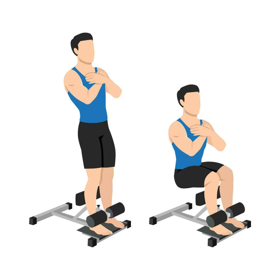 Man doing sissy squat on a machine exercise. vector