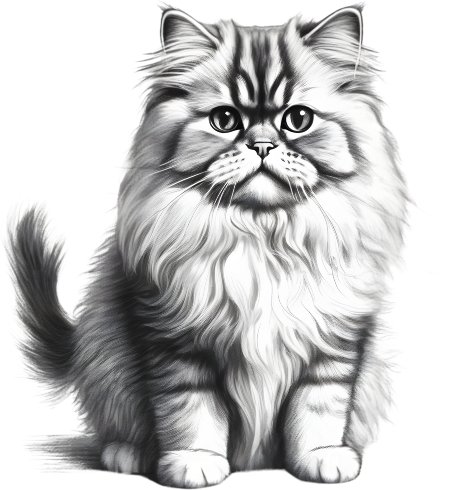 A sketch of a Persian cat. AI-Generated. AI-Generated. png