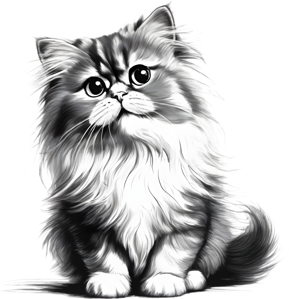 A sketch of a Persian cat. AI-Generated. AI-Generated. png