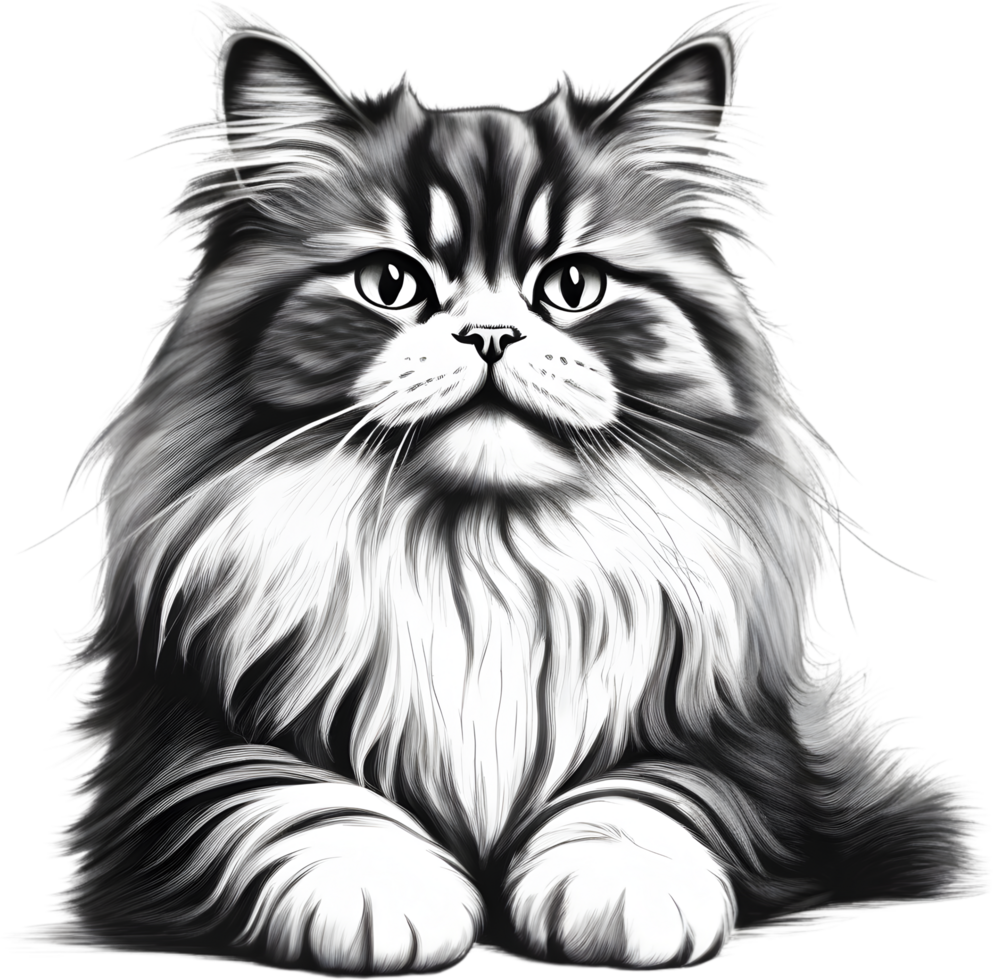 A sketch of a Persian cat. AI-Generated. AI-Generated. png