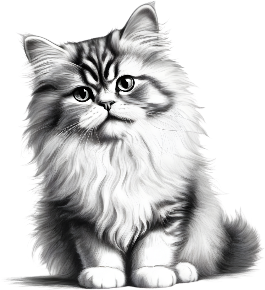 A sketch of a Persian cat. AI-Generated. AI-Generated. png