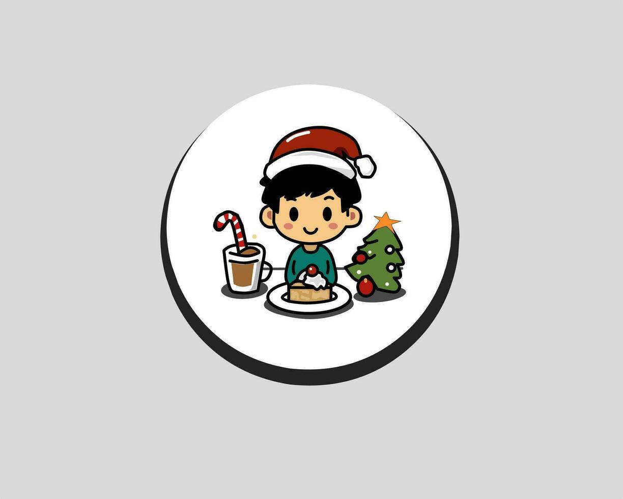 creative design art illustration of a child wearing a Santa hat celebrating Christmas, cartoon small child celebrating Christmas and New Year. vector