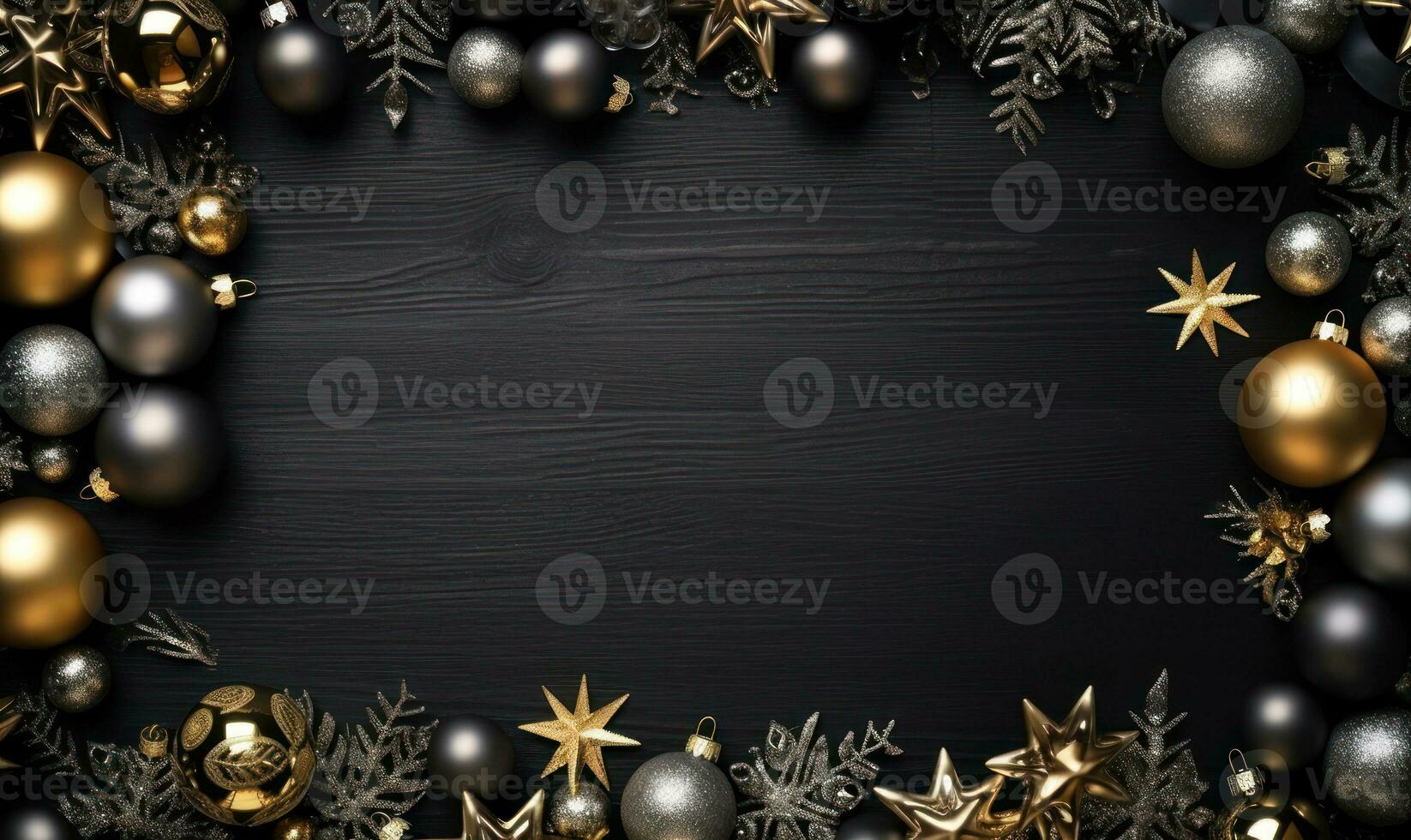 Photo Frame of beautiful black color Christmas ornaments AI Generated