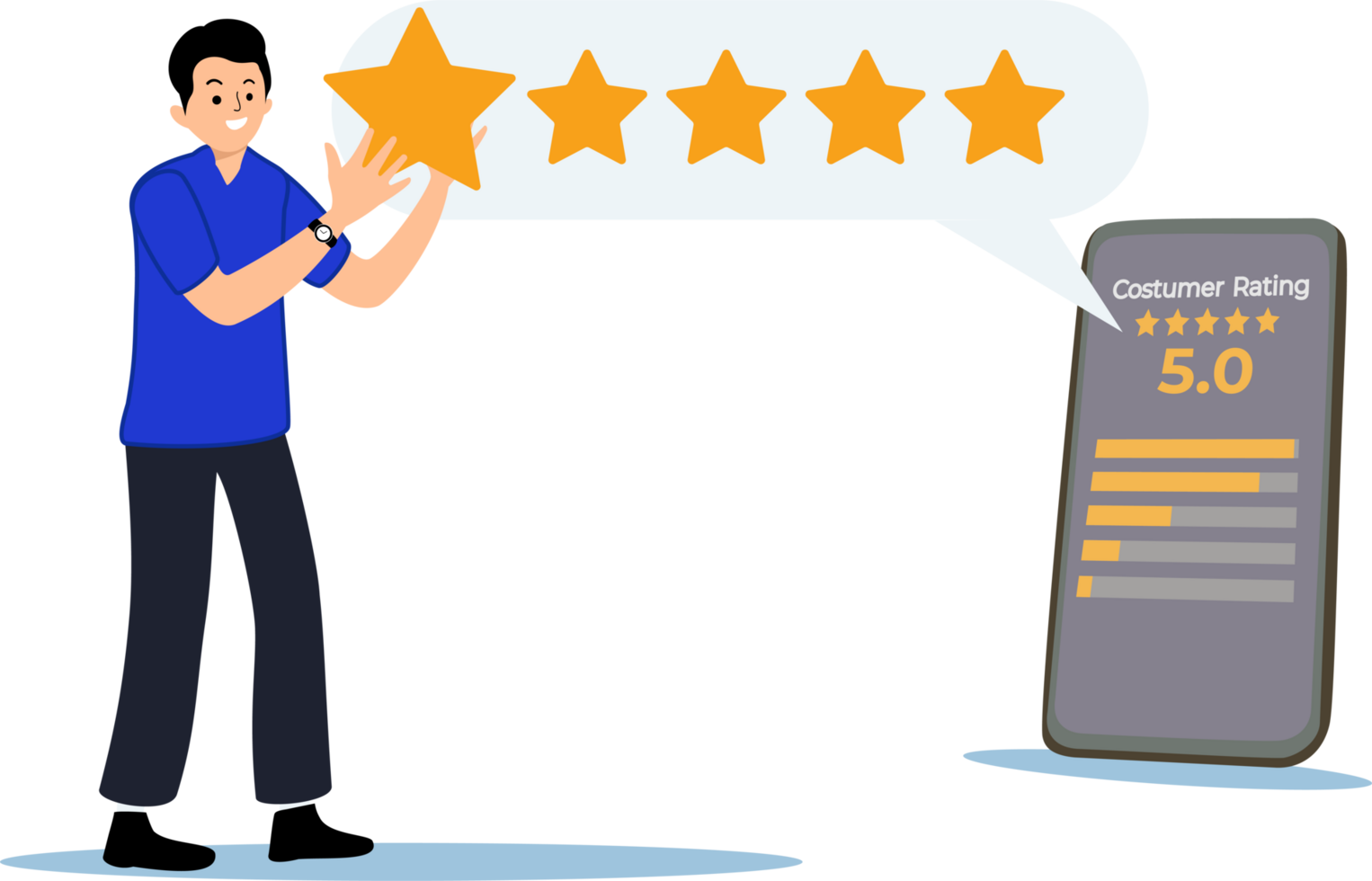 customer giving five 5 feedback review. giving product review satisfaction png