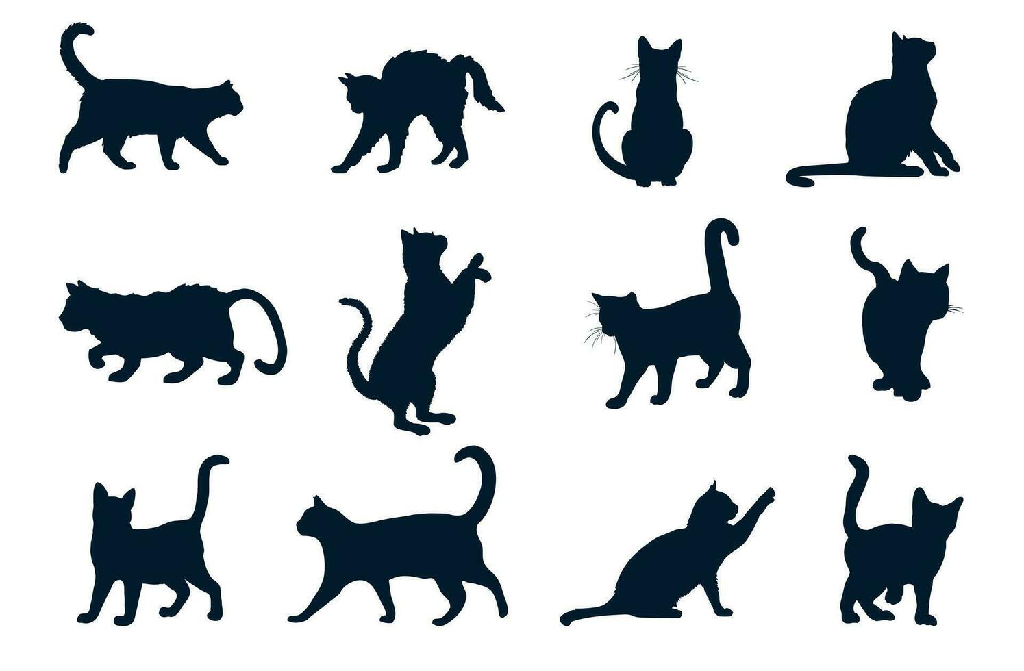 A set of silhouettes of different cats vector
