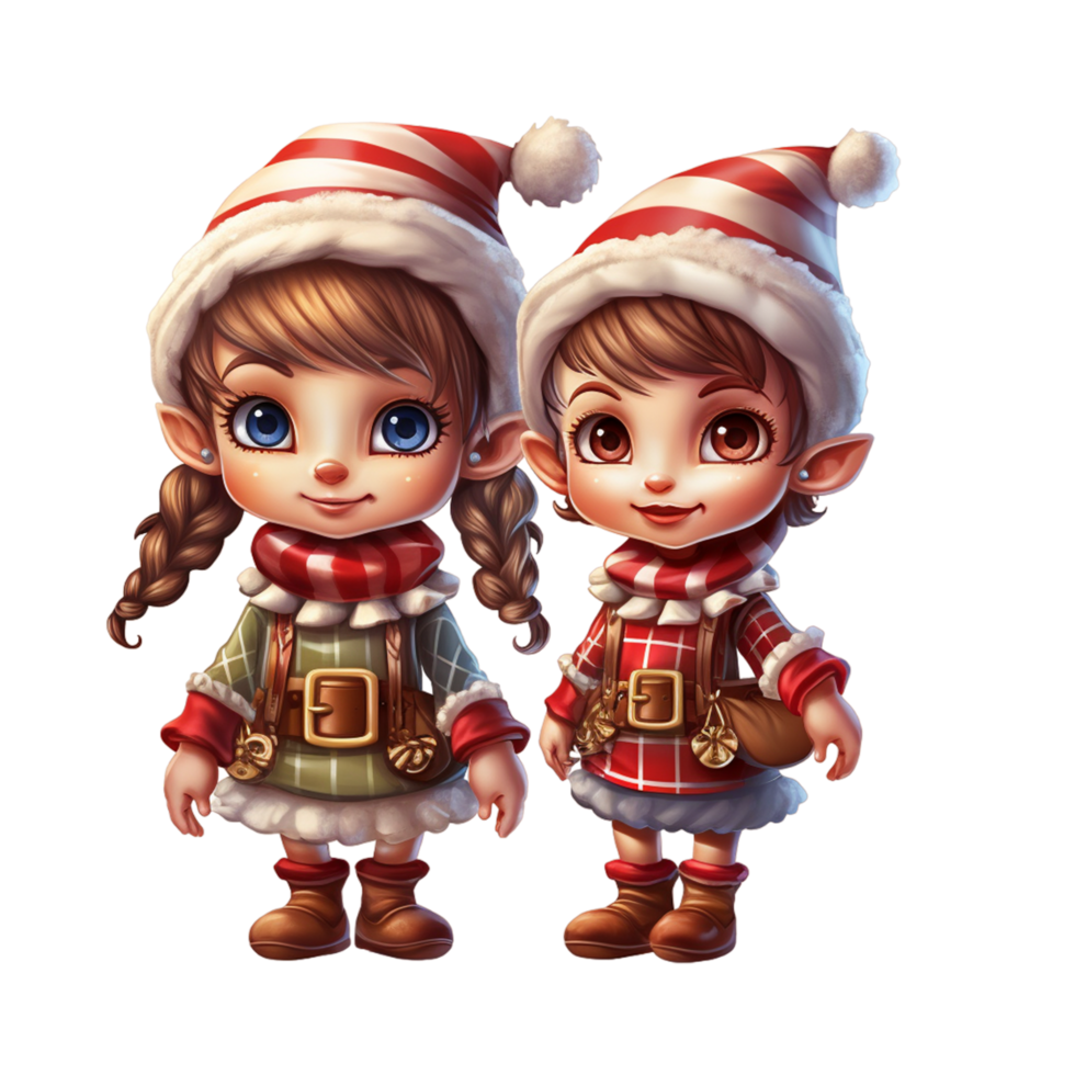 Geschwister tragen Santa und Elf Kostüm zum Weihnachten Veranstaltung Aquarell Stil ai generativ png