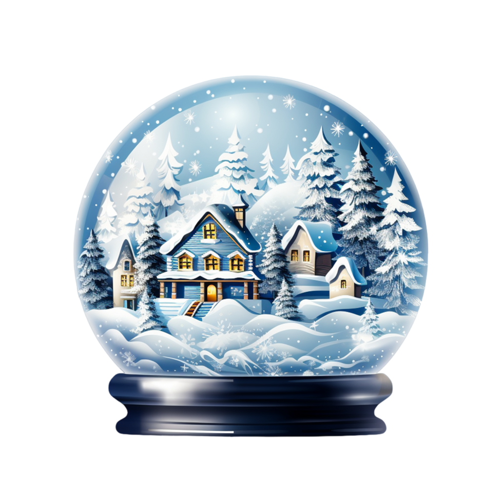 Christmas snow ball snow globe winter mountains cabin Ai Generative png