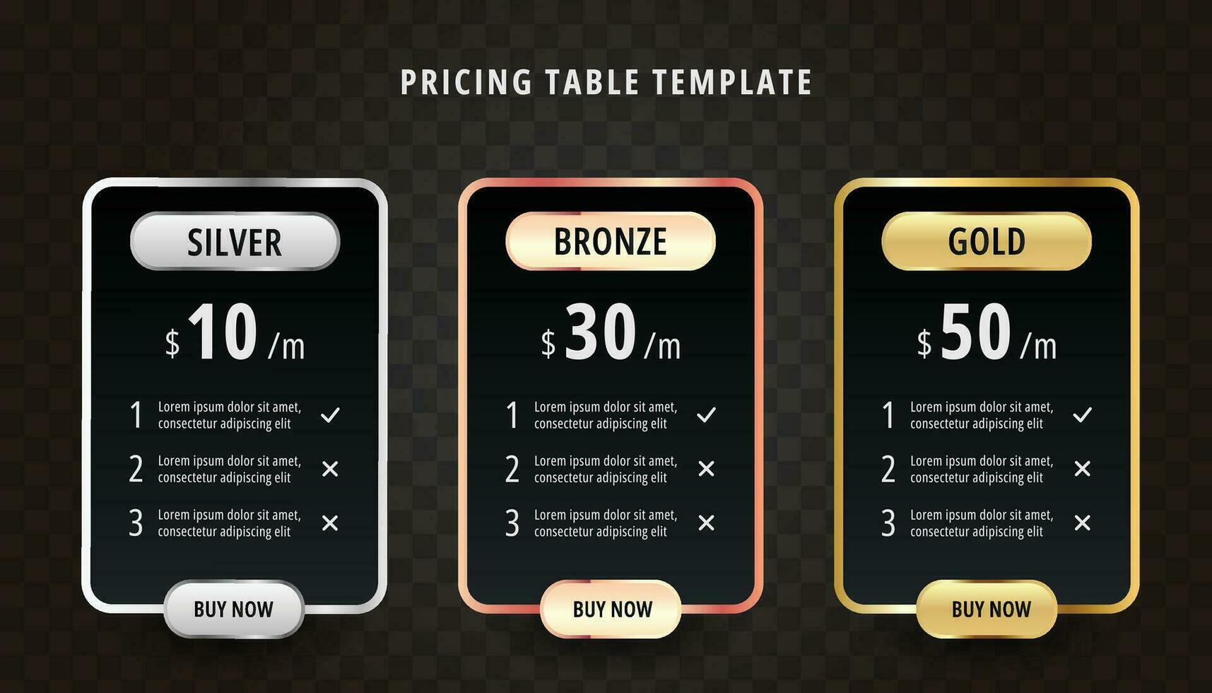Comparison table of subscription option pricing plans infographic design template vector