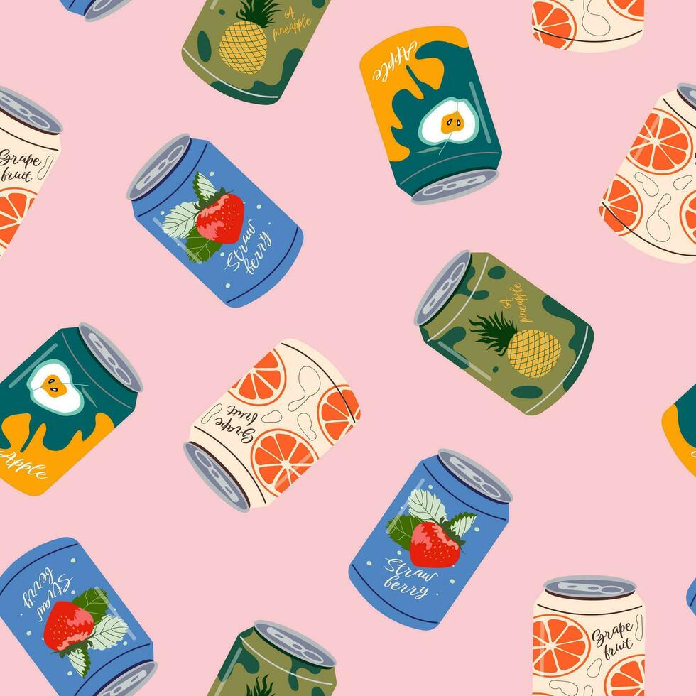 Soft drink can seamless pattern. Fashion seamless pattern. Hand drawn vector illustration.