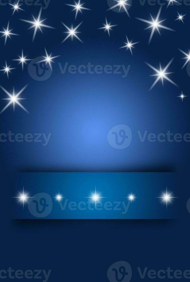 White glowing stars with border on blue background. Christmas, New Year, winter, holiday, birthday, announcement. Vertical. Copy space photo