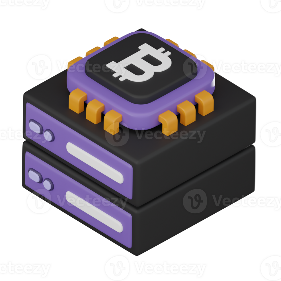 Bitcoin server 3D Icon cryptocurrency concept in futuristic style 3D render png