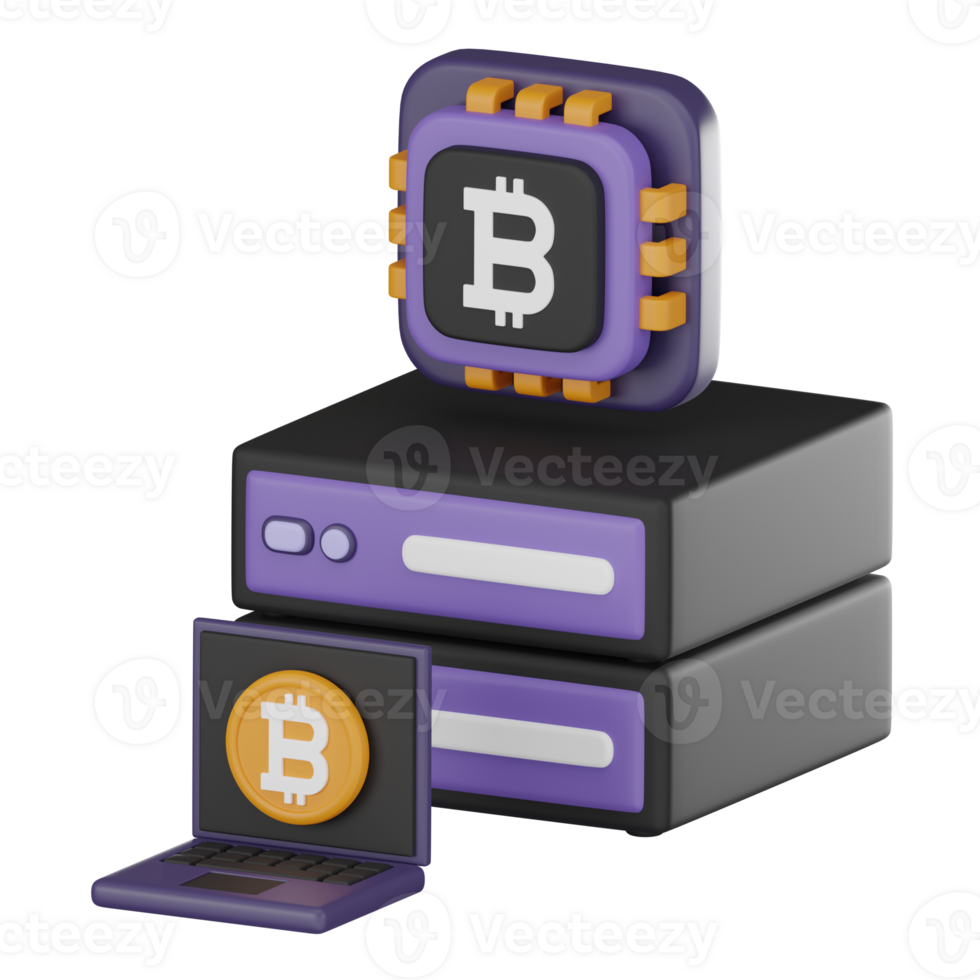 bitcoin criptomoeda mineração servidor ícone, 3d render png