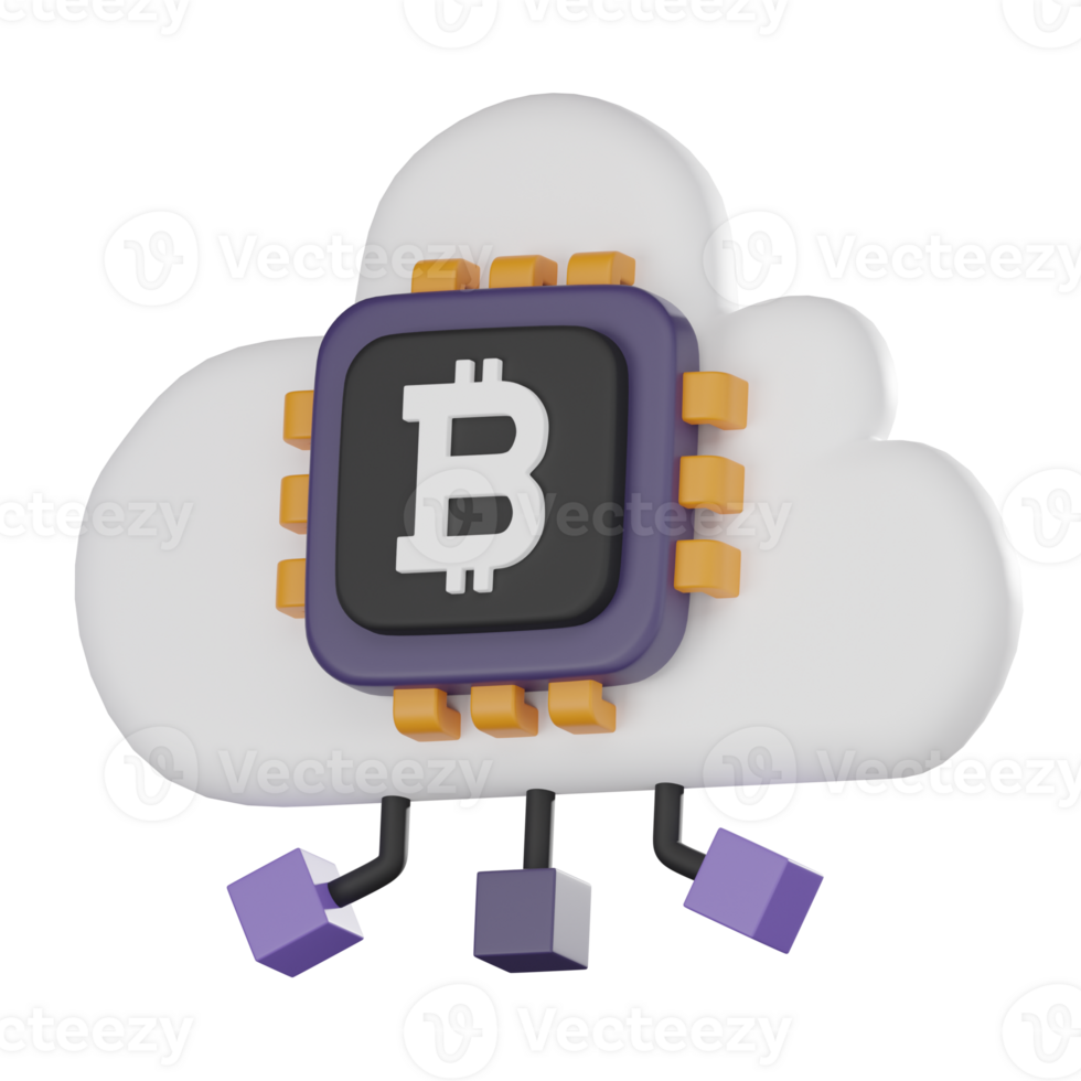 Bitcoin cryptocurrency cloud data icon 3D render png