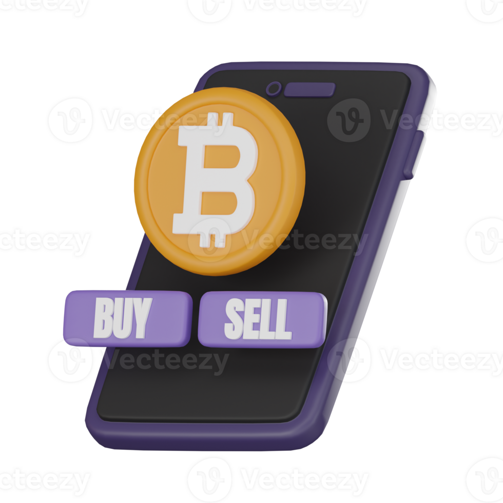 Mobile cryptocurrency trading icon Bitcoin buy and sell 3D render png