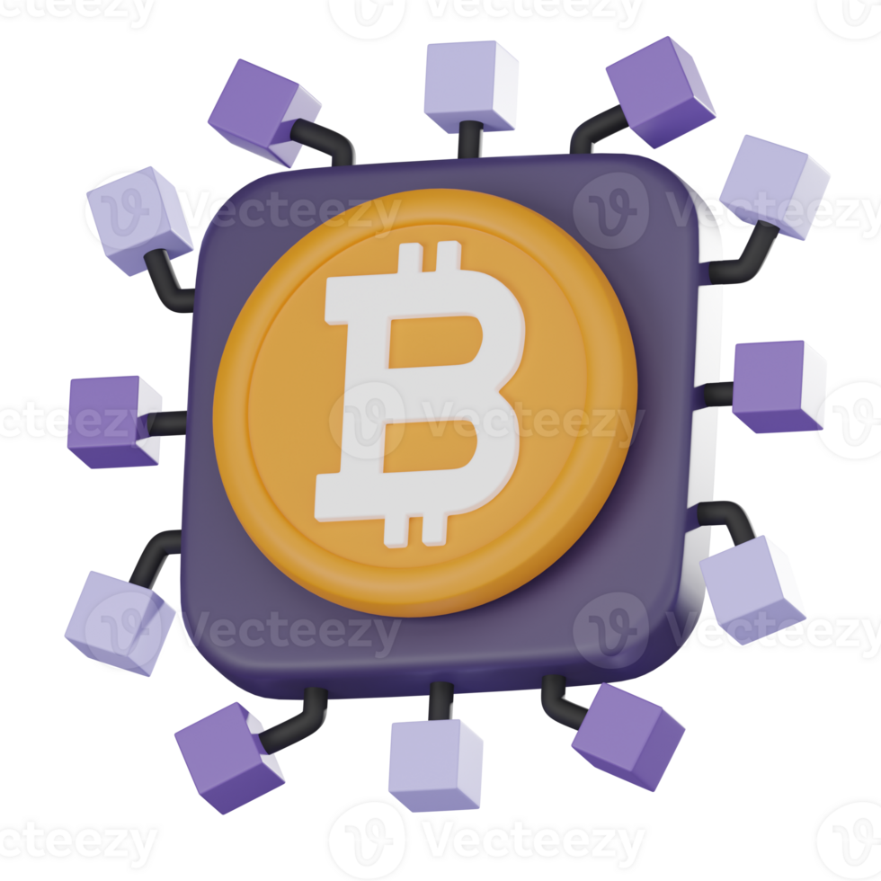 bitcoin patata fritta crypto moneta su microprocessore icona 3d rendere png