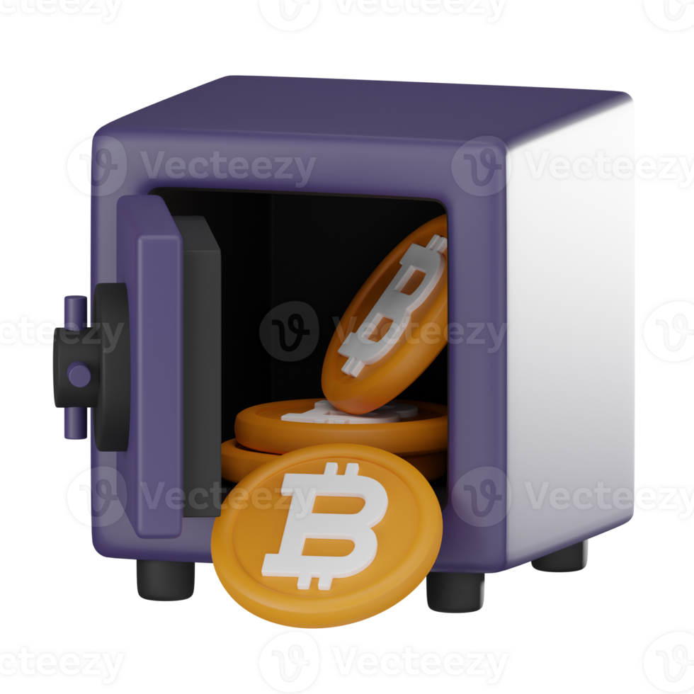 Bitcoin Safe 3D Icon Secure Crypto Asset Illustration for Investment and Finance 3D render png