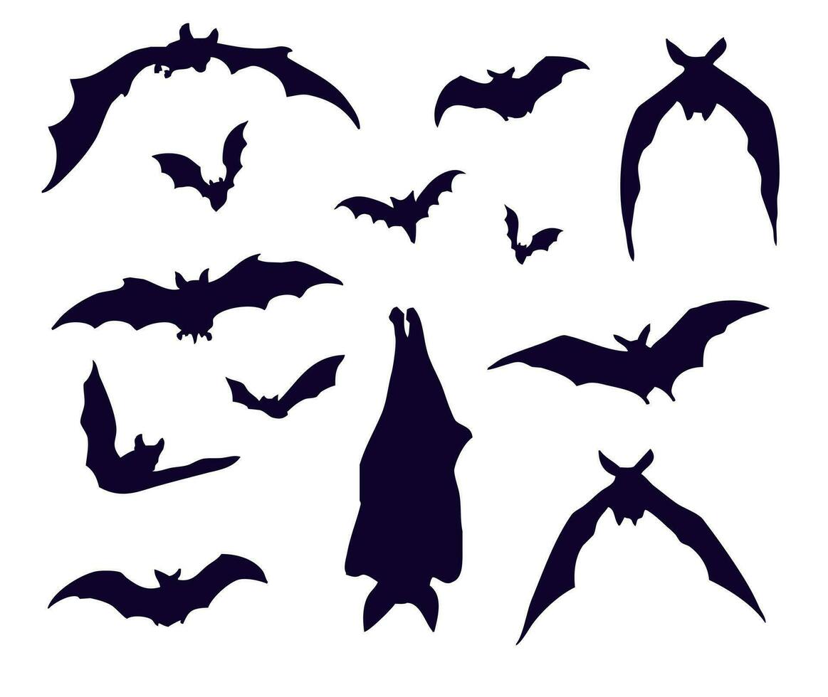 Set of silhouettes of different bats vector