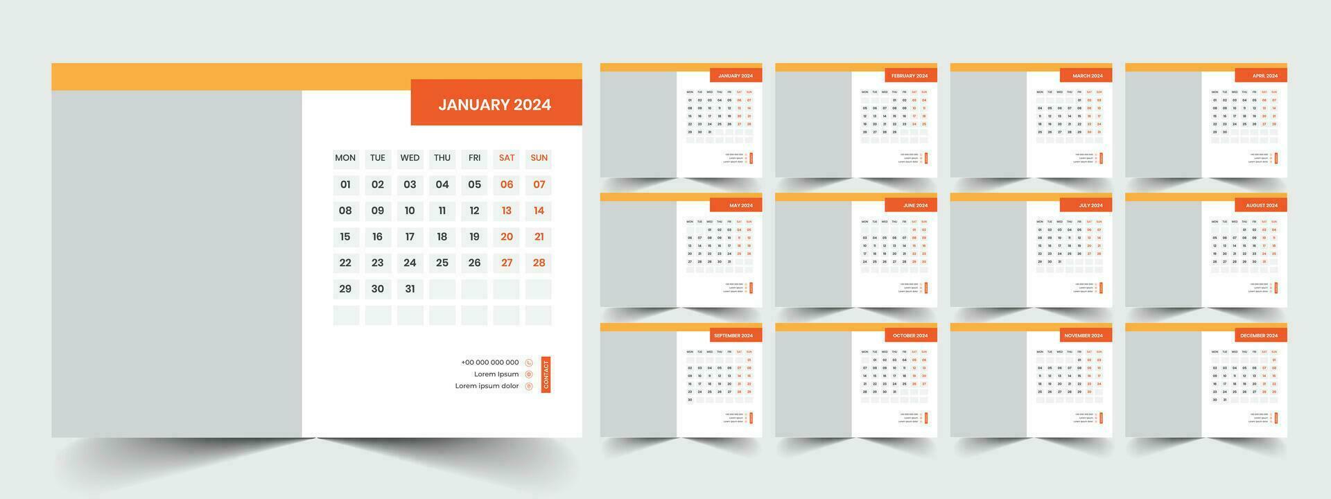 Desk Calendar 2024 template design, Office Calendar 2024 vector