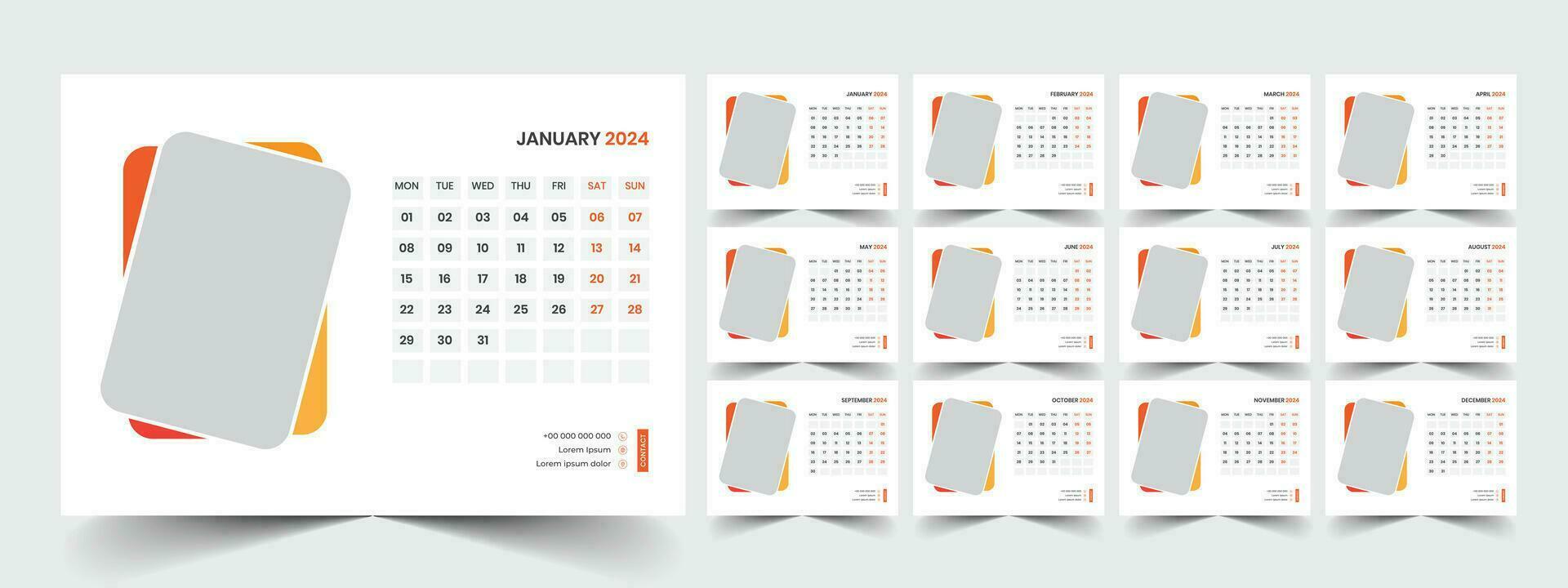 Desk Calendar 2024 template design, Office Calendar 2024 vector