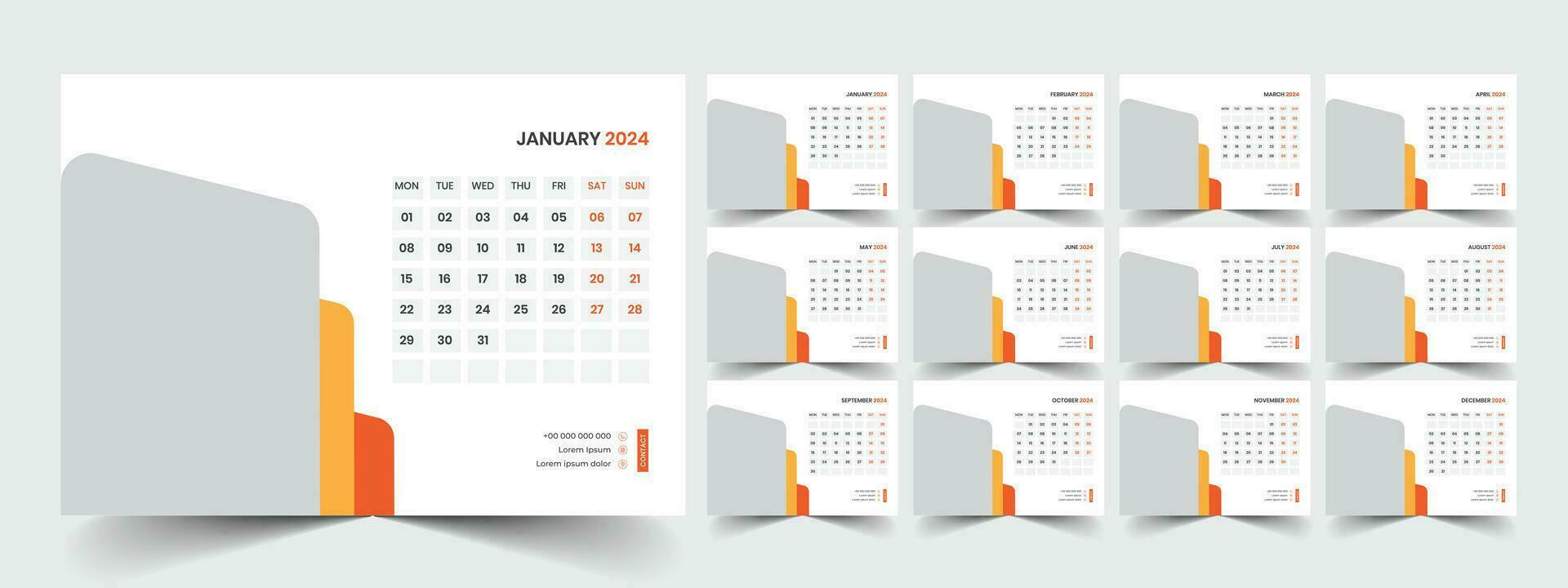 Desk Calendar 2024 template design, Office Calendar 2024 vector