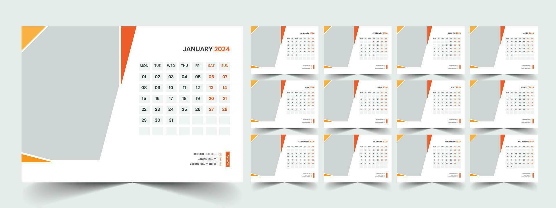 Desk Calendar 2024 template design, Office Calendar 2024 vector