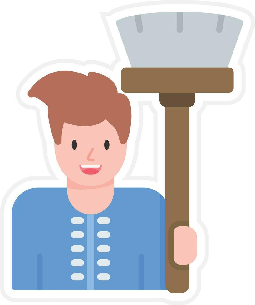 Man Holding Mop Vector Icon