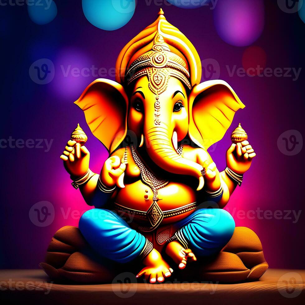 Ganesh--hindu-lord-Ganesha-on-decorative-background--Graphical-poster-modern-art, Lord Ganesha sculpture with decorative elements - ai generative photo