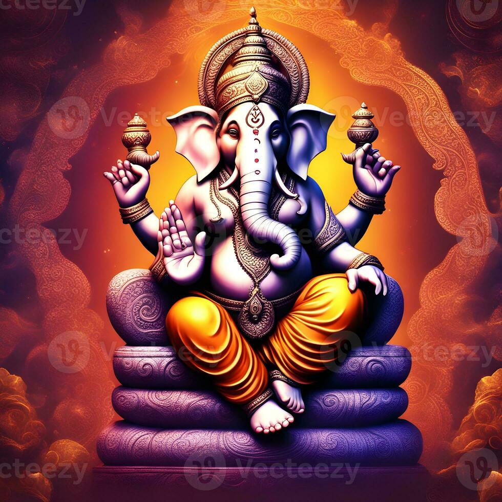 Ganesh--hindu-lord-Ganesha-on-decorative-background--Graphical-poster-modern-art, Lord Ganesha sculpture with decorative elements - ai generative photo