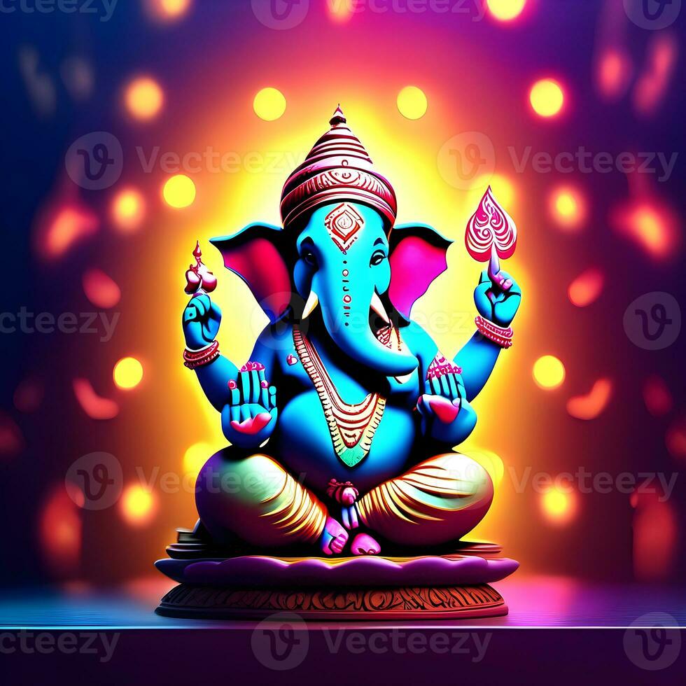 Ganesh--hindu-lord-Ganesha-on-decorative-background--Graphical-poster-modern-art, Lord Ganesha sculpture with decorative elements - ai generative photo