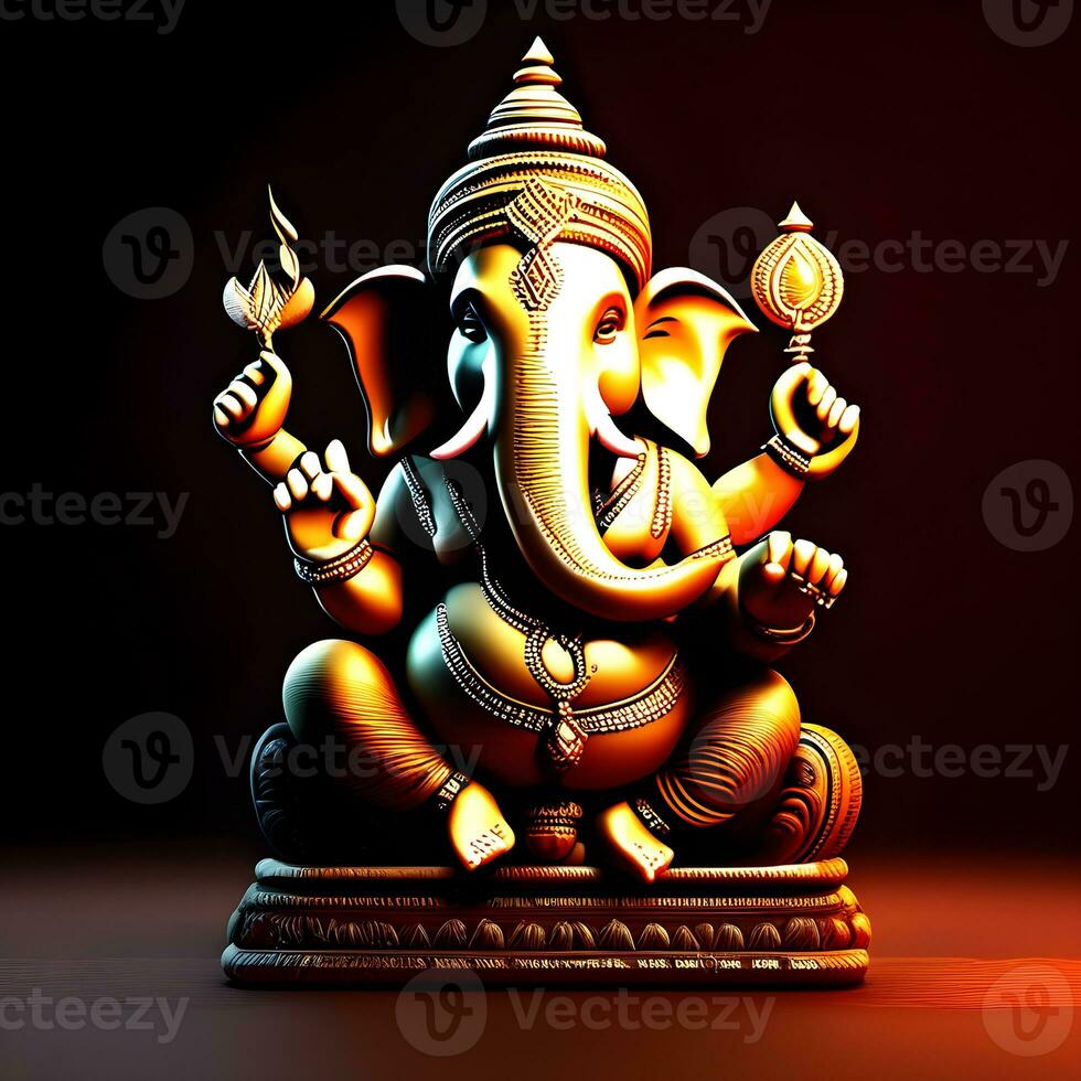 Ganesh--hindu-lord-Ganesha-on-decorative-background--Graphical-poster-modern-art, Lord Ganesha sculpture with decorative elements - ai generative photo