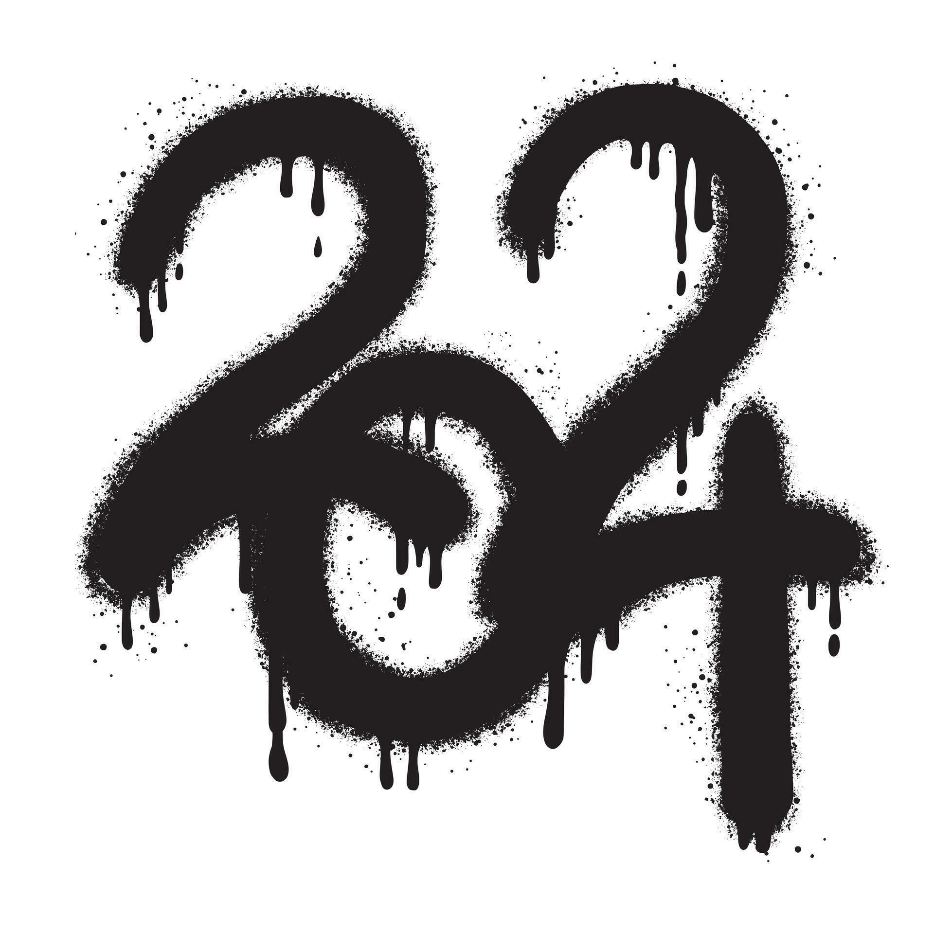 Graffiti number 2024 in sprayed paint style. 2024 sprayed in black over