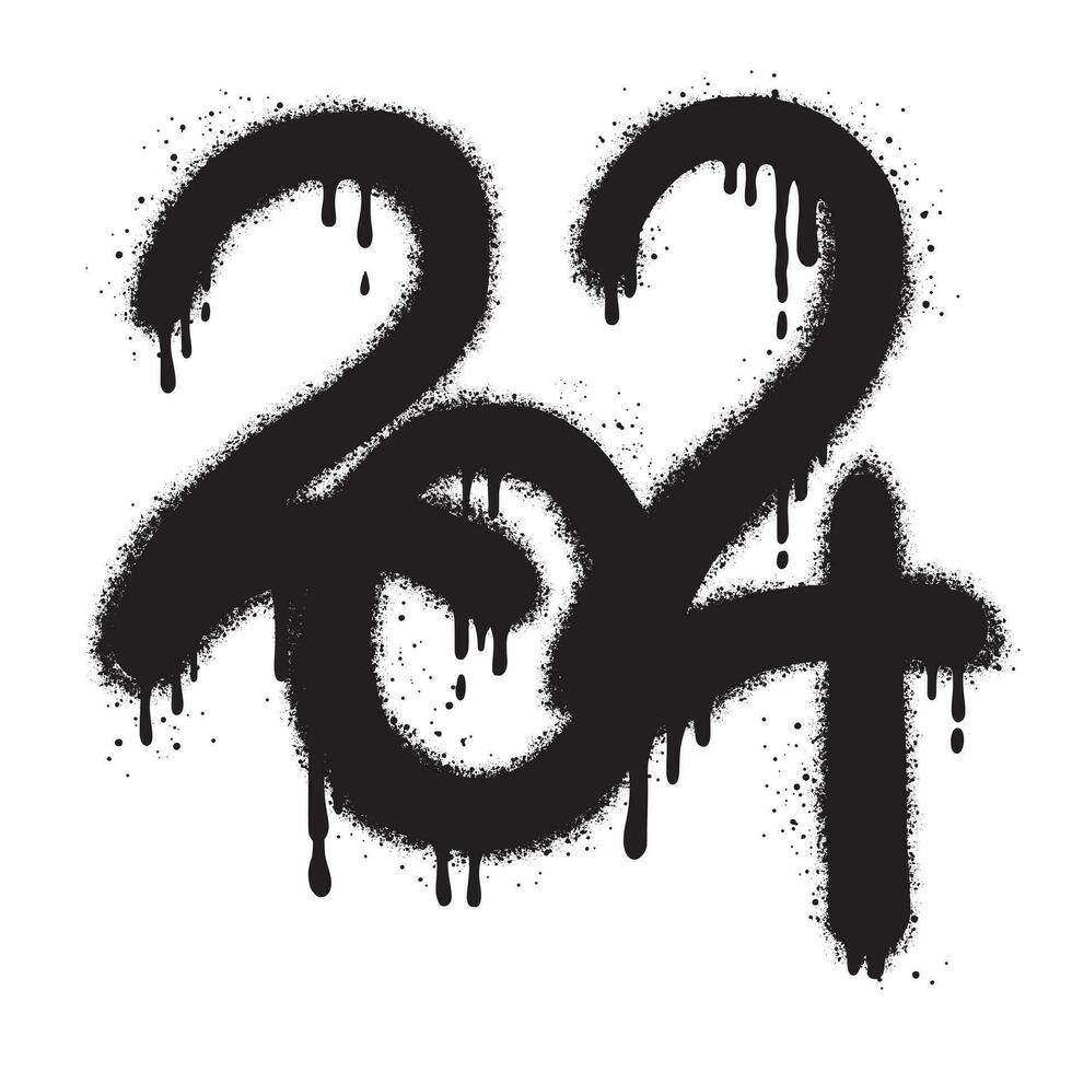 Graffiti number 2024 in sprayed paint style. 2024 sprayed in black over white. vector