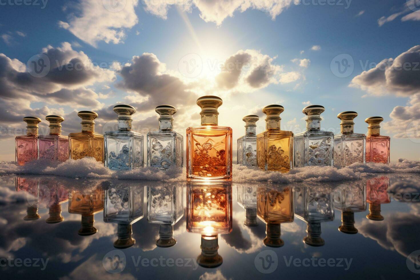 perfume bottles  mockup with nature background photo