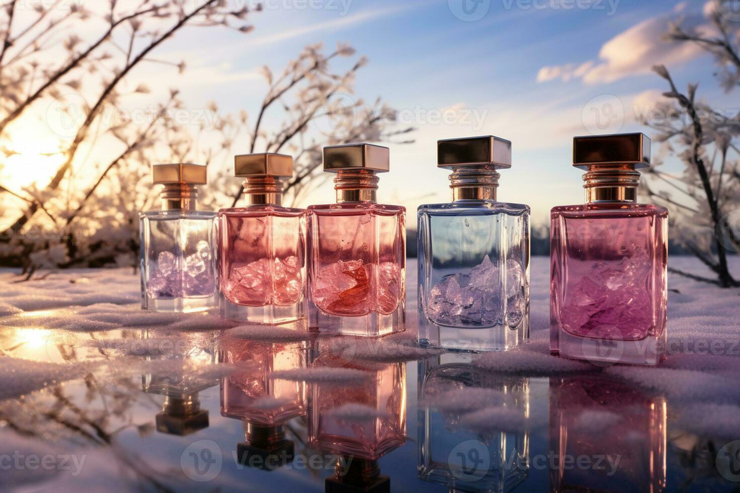 perfume bottles  mockup with nature background photo