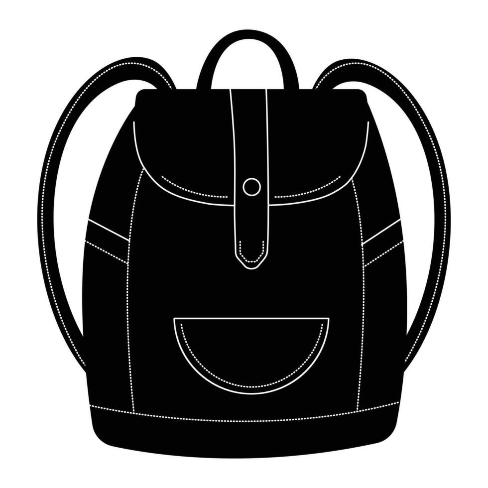 Black and white backpack, vector illustration of schoolbag and travel knapsack