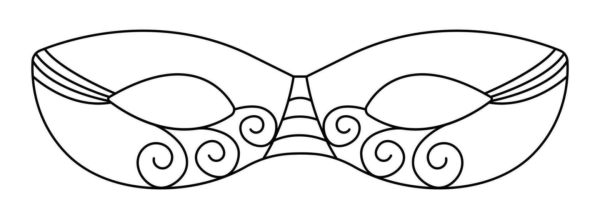 Black line masquerade mask for Purim holiday, vector monochrome illustration