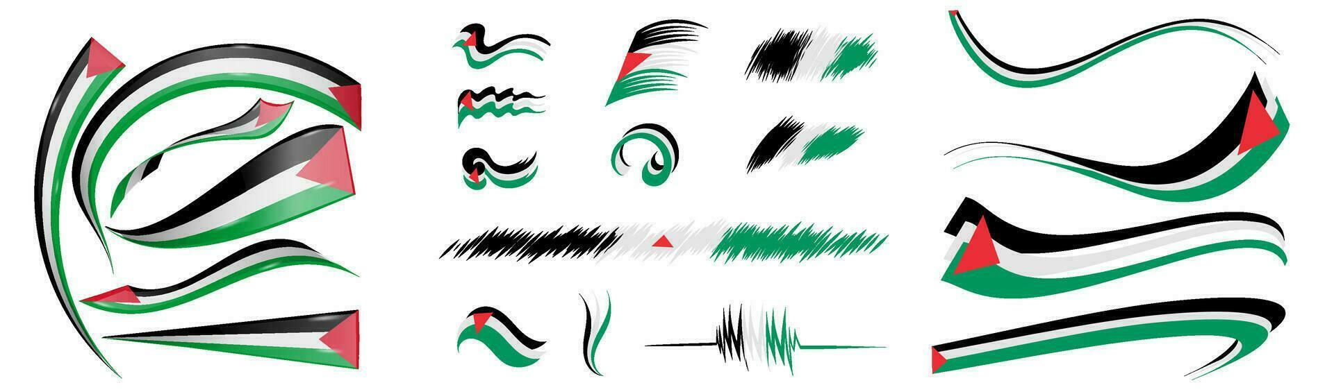 Palestine flag set elements, vector illustration on a white background