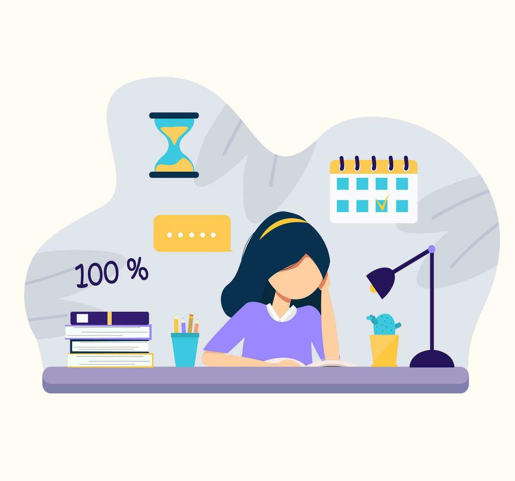 girl prepare for exams vector