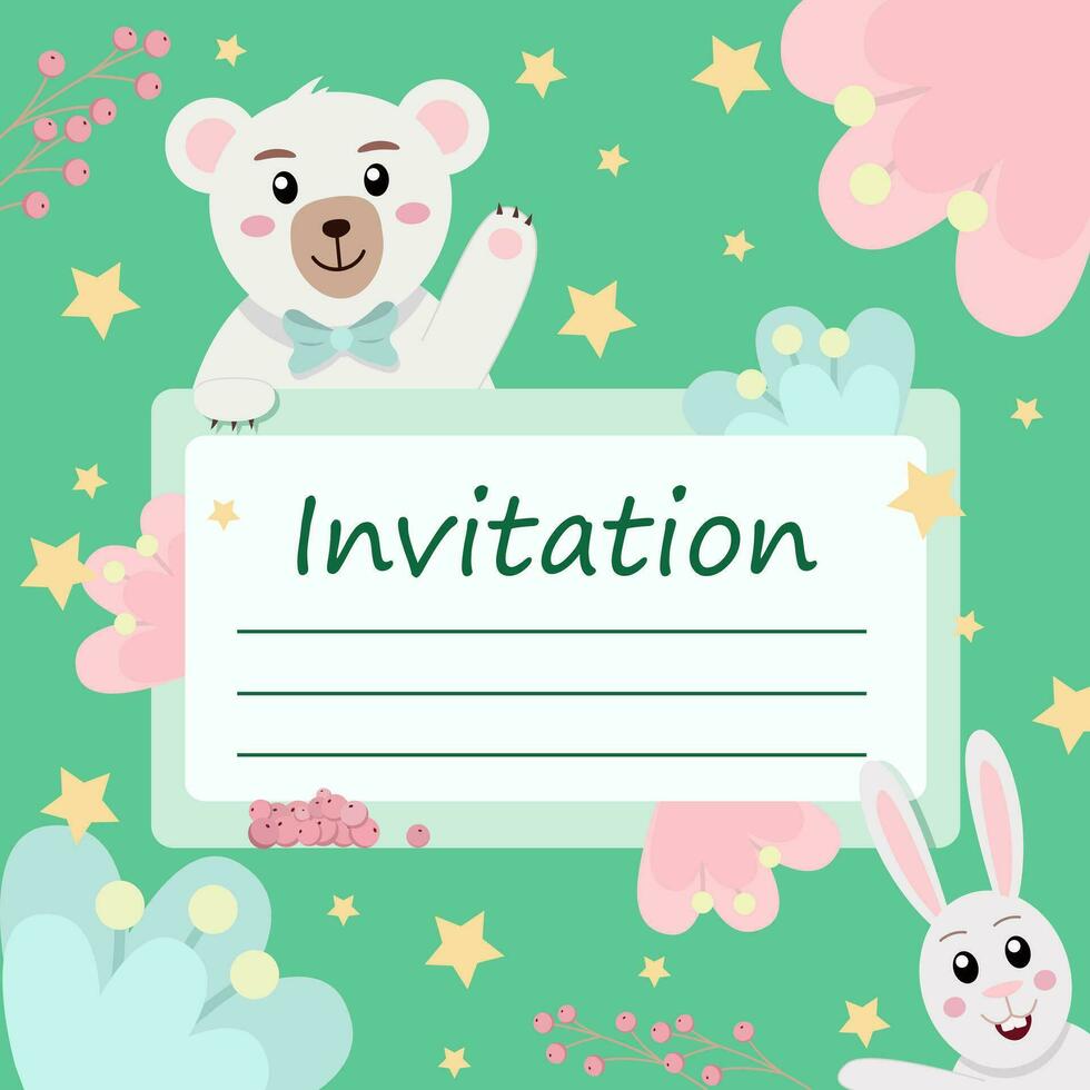 amable tarjeta invitación con linda animales vector ilustración